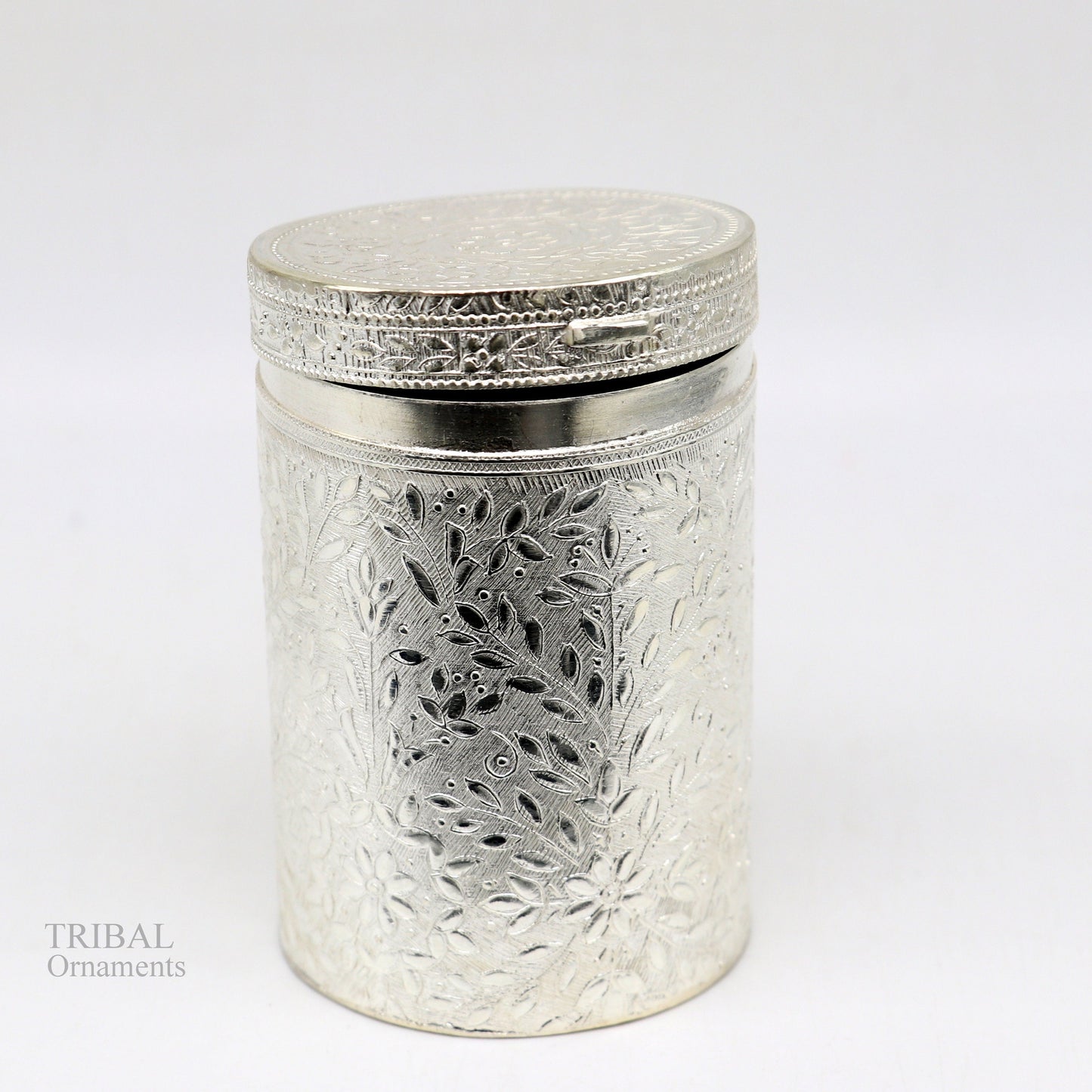 925 solid silver vintage style brides gifting trinket box, sindur box, kumkum box bridal floral work box, jewelry box silver utensils stb337 - TRIBAL ORNAMENTS