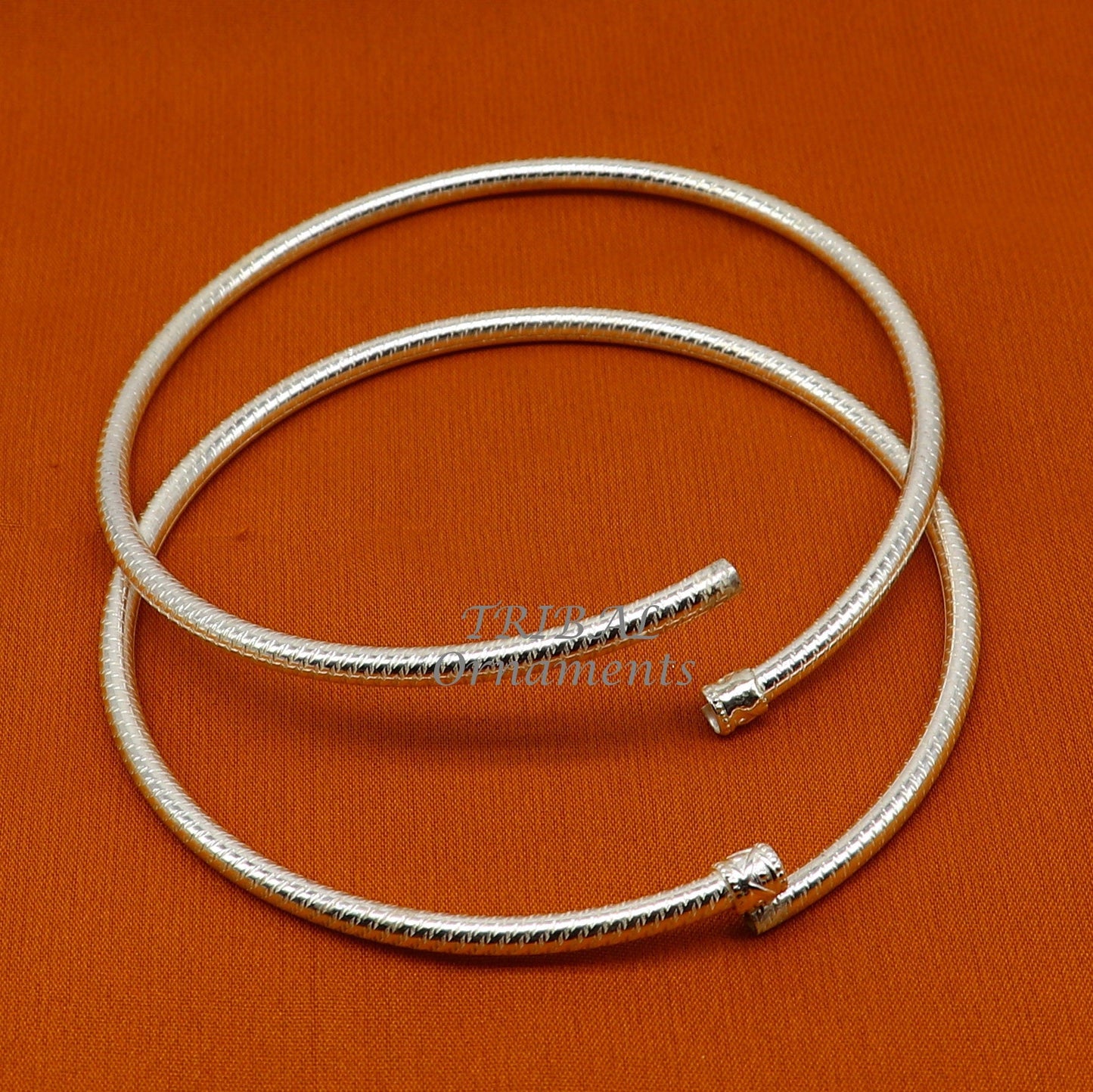 925 sterling silver 3.5mm Vintage design Indian traditional silver women's foot kada anklet pair kada hollow bracelet tribal jewelry nsfk85 - TRIBAL ORNAMENTS