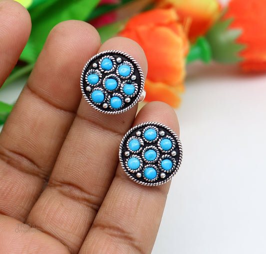 925 sterling silver adjustable tiny toe ring band fabulous blue turquoise stone tribal belly dance brides jewelry from india ntr56 - TRIBAL ORNAMENTS