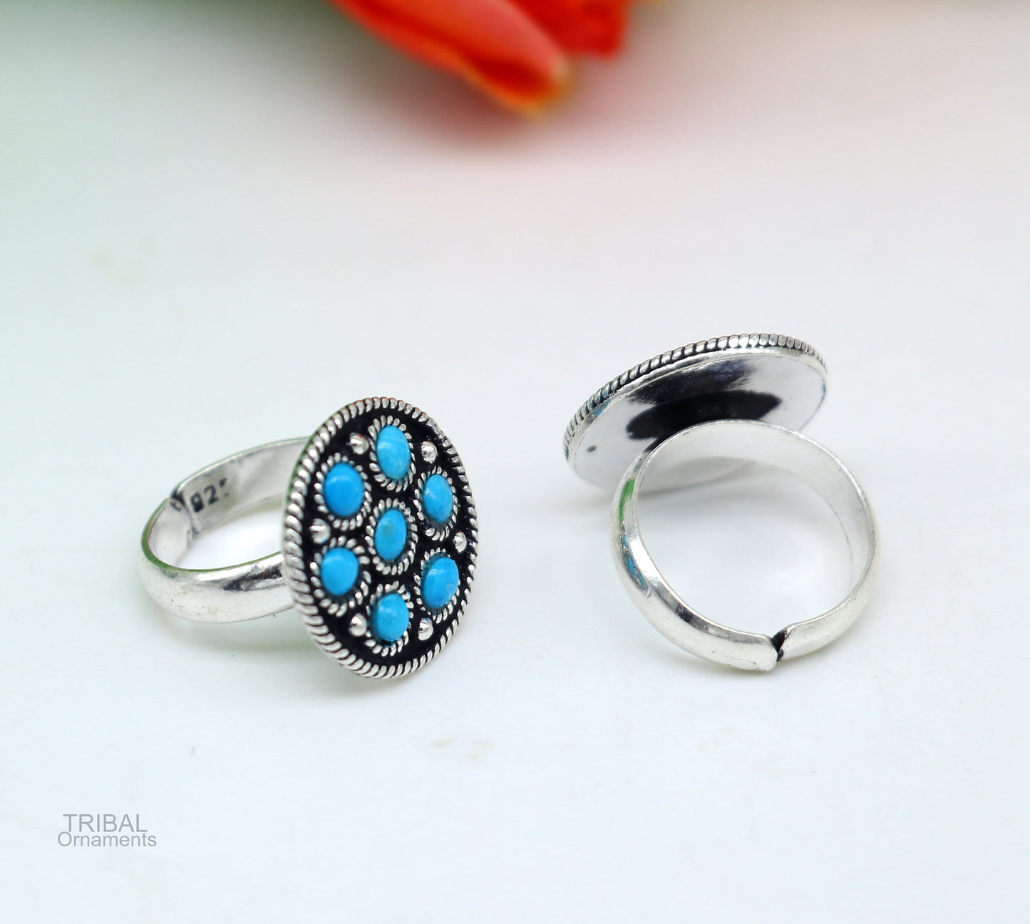 925 sterling silver adjustable tiny toe ring band fabulous blue turquoise stone tribal belly dance brides jewelry from india ntr56 - TRIBAL ORNAMENTS