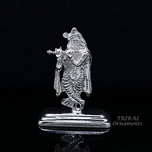 Sterling silver handmade antique design Idols Lord Krishna with flute standing Statue figurine, puja articles decorative gift art555 - TRIBAL ORNAMENTS