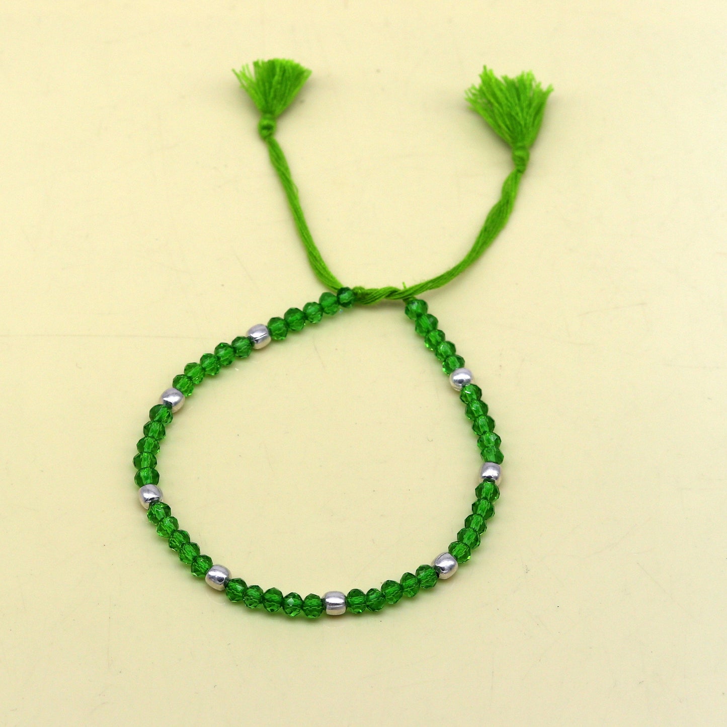 925 sterling silver beads and semi precious green stone thread anklets, custom made ankle bracelet, pretty gift modern beaded jewelry ank248 - TRIBAL ORNAMENTS