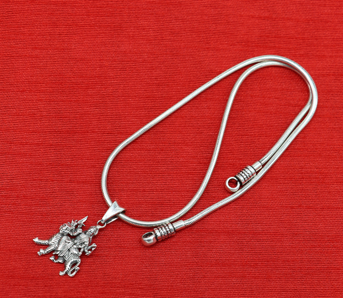 Sterling silver Goddess Bhawani Durga Maa pendant, unisex tribal jewelry featuring personalized design and intricate craftsmanship.