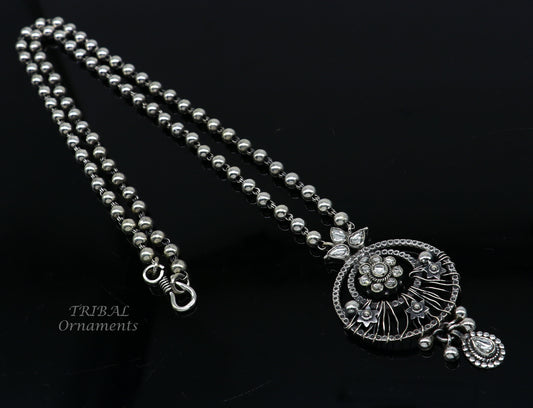 925 sterling silver customized 24 inches beaded chain work charm pendant necklace, tribal ethnic jewelry set474 - TRIBAL ORNAMENTS