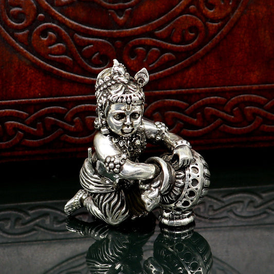 925 Sterling silver customized Idol Krishna Bal Gopal statue figurine, laddu gopal sculpture home temple utensil, silver article su225 - TRIBAL ORNAMENTS