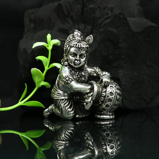 925 Sterling silver customized Idol Krishna Bal Gopal statue figurine, laddu gopal sculpture home temple utensil, silver article su85 - TRIBAL ORNAMENTS