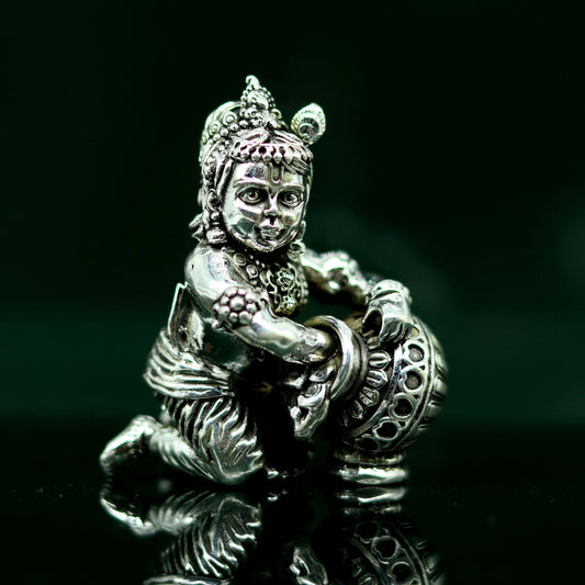 925 Sterling silver customized Idol Krishna Bal Gopal statue figurine, Makkhan Gopal sculpture home temple utensil, silver article su227 - TRIBAL ORNAMENTS