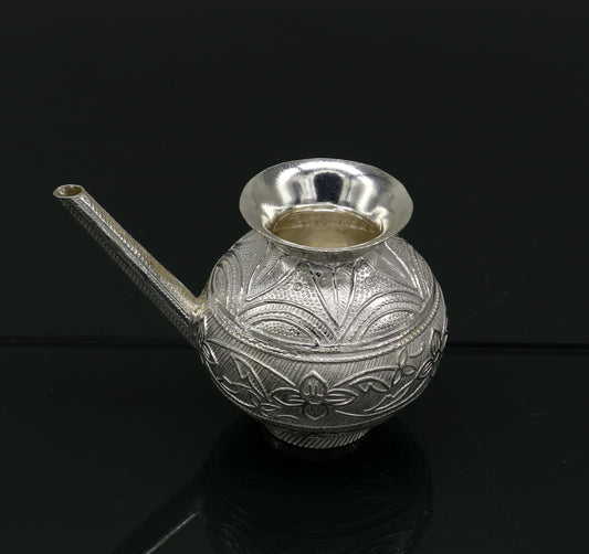 925 sterling silver customized designer puja kalash, fabulous silver utensils with nozzles, karwa chauth kalash jar , puja article su163 - TRIBAL ORNAMENTS