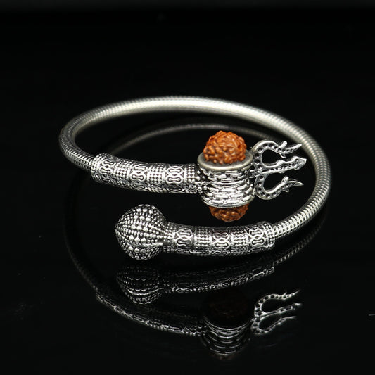 925 sterling silver customized lord shiva trident trishul With Rudraksha bangle bracelet kada, best gift for girl's or boy's nssk428 - TRIBAL ORNAMENTS