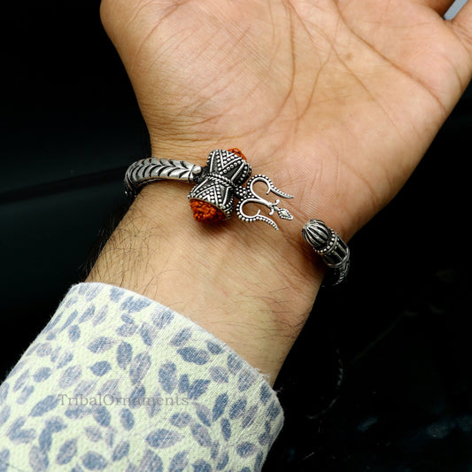 925 sterling silver customized Shiva trident stunning bangle men's bracelet, excellent Nakshi work men's gifting jewelry from India nssk392 - TRIBAL ORNAMENTS