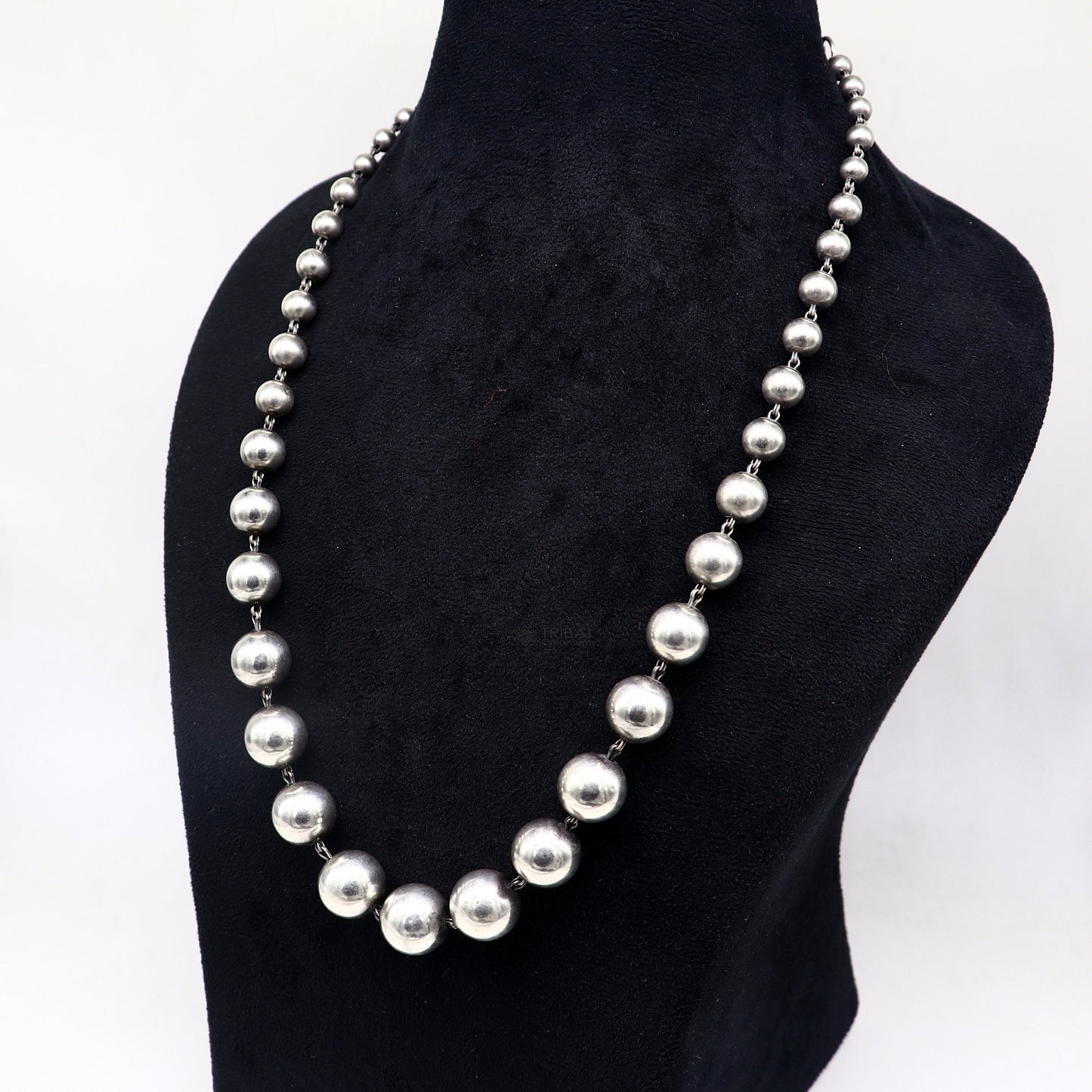 Sterling silver beaded necklace by TRIBAL ORNAMENTS, stylish custom design perfect for brides, weddings, and anniversaries.