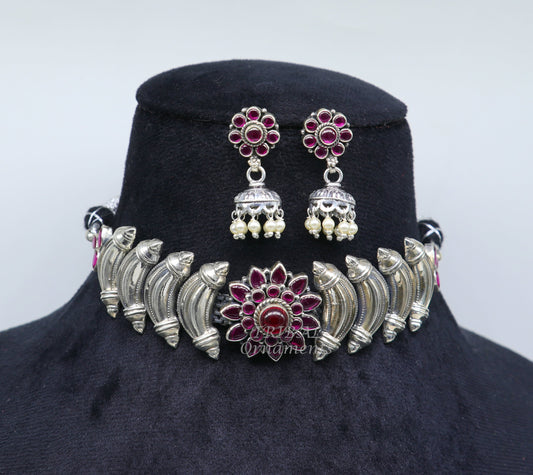 925 sterling silver customized work vintage ethnic tribal necklace, hasali, choker tribal belly dance Garba dance wedding jewelry set462 - TRIBAL ORNAMENTS