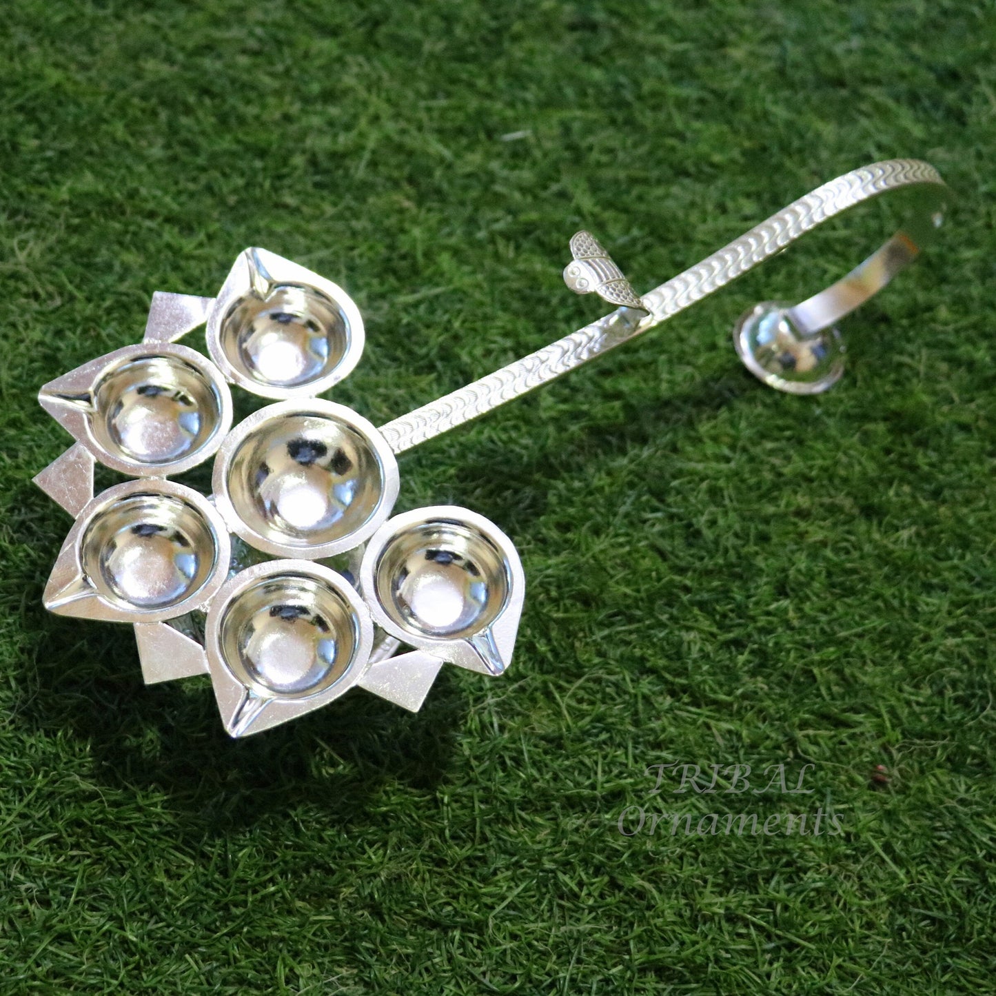 925 Sterling silver handmade amazing design home temple Arti lamp, amazing handcrafting work home Temple oil lamp aarti diwali puja SU831 - TRIBAL ORNAMENTS