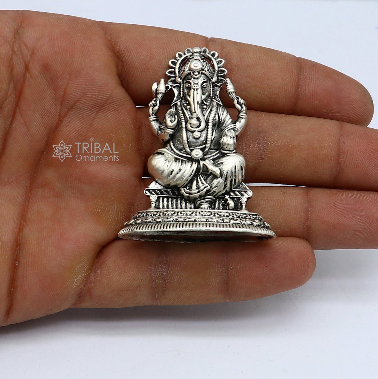 925 Sterling silver Divine lord idol Ganesha statue art, best puja figurine for home temple for wealth and prosperity art729 - TRIBAL ORNAMENTS
