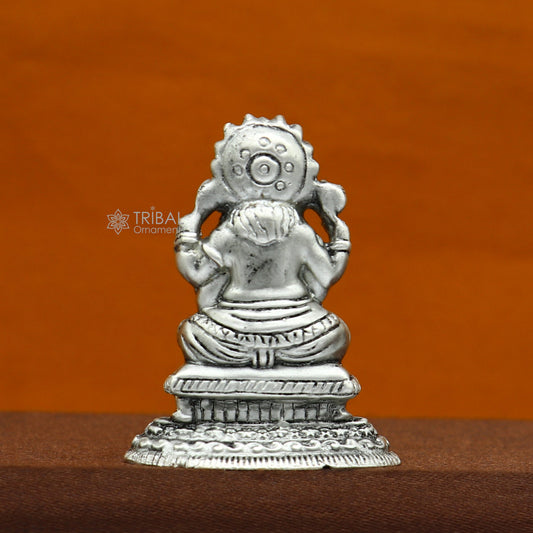 925 Sterling silver Divine lord idol Ganesha statue art, best puja figurine for home temple for wealth and prosperity art731 - TRIBAL ORNAMENTS
