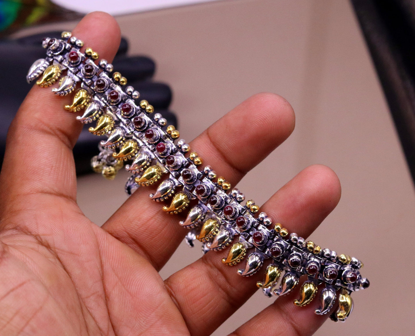 925 sterling silver dual tone mango ankle bracelet or necklace multipurpose tribal ethnic jewelry charm necklace/anklet bellydance ank111 - TRIBAL ORNAMENTS