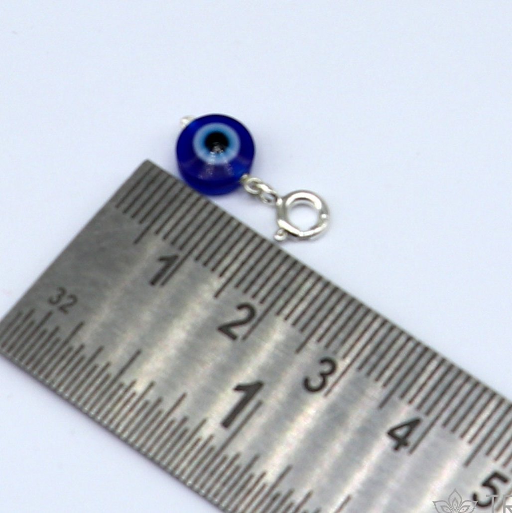 925 Sterling silver evil eye pendant with drop dangle design, handmade jewelry for kids by TRIBAL ORNAMENTS.