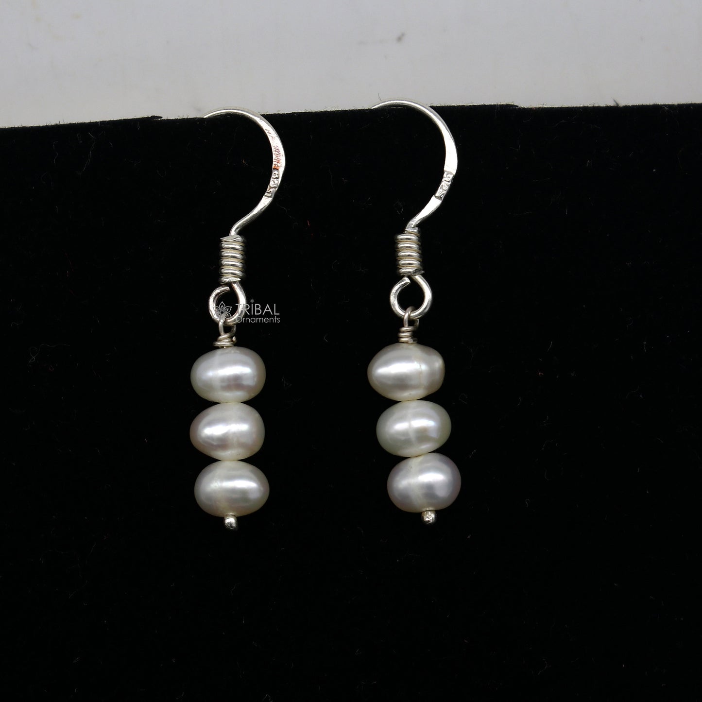 Unique 925 Sterling silver handmade fabulous Hoops earrings with gorgeous pearls stone stylish light weight delicate jewelry s1208 - TRIBAL ORNAMENTS