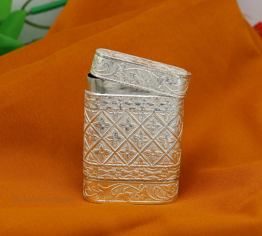 925 sterling silver floral design 2 in1 Royal trinket box, tobacco box, tobacco chuna box, best gifting silver royal article stb312 - TRIBAL ORNAMENTS