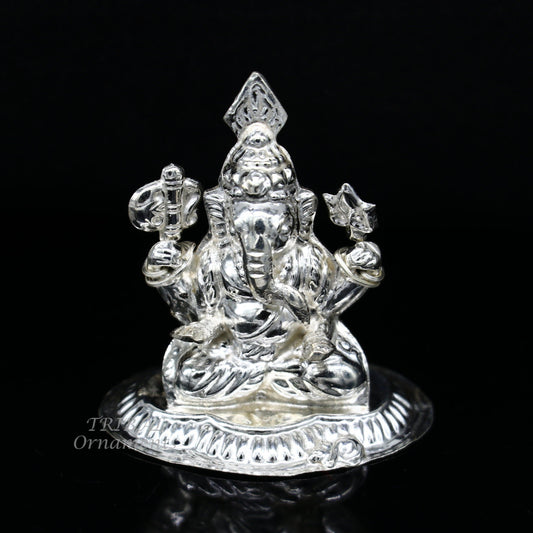 Sterling silver Lord Ganesh Idol, Pooja Articles, Hindu Silver Ganesha Idols handcrafted Lord Ganesh statue sculpture amazing gifting art552 - TRIBAL ORNAMENTS