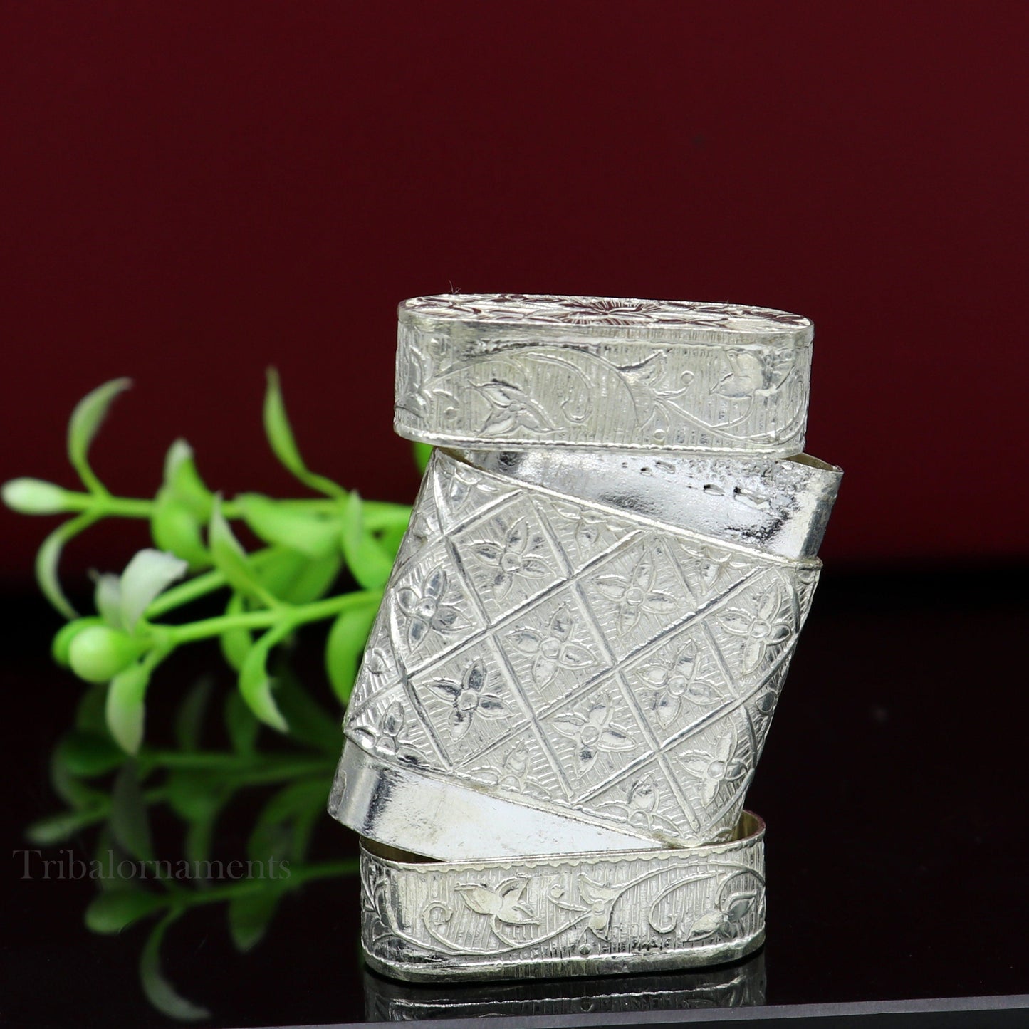 925 sterling silver handcrafted floral design 2 in1 trinket box, tobacco box, tobacco and chuna box, best gifting silver royal article stb97 - TRIBAL ORNAMENTS