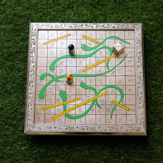 925 sterling silver handcrafted solid silver work snake and ladders game wooden base board, amazing vintage style classical games sf16 - TRIBAL ORNAMENTS