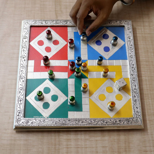 925 sterling silver handcrafted work LUDO Game board, Amazing handcrafted design on wooden base, fabulous Royal silver article gift fr14 - TRIBAL ORNAMENTS