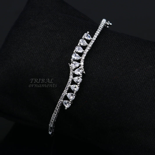 925 sterling silver handmade amazing cubic zircon cuff bangle bracelet kada customized brides girl's jewelry cuff89 - TRIBAL ORNAMENTS