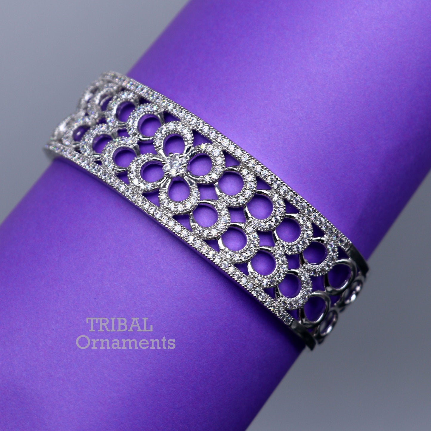 925 sterling silver handmade amazing cubic zircon stone adjustable cuff bangle bracelet kada customized girl's jewelry cuff80 - TRIBAL ORNAMENTS