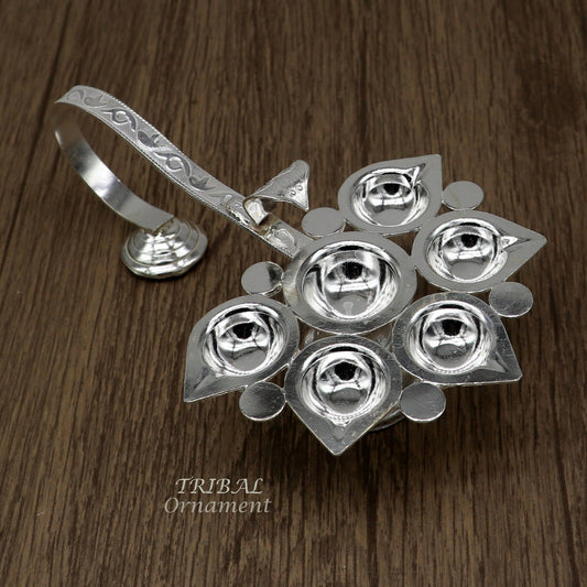 925 Sterling silver handmade amazing design home temple art Aarti lamp, amazing 5 deepak 5 lamp arti temple art puja figurine su980 - TRIBAL ORNAMENTS