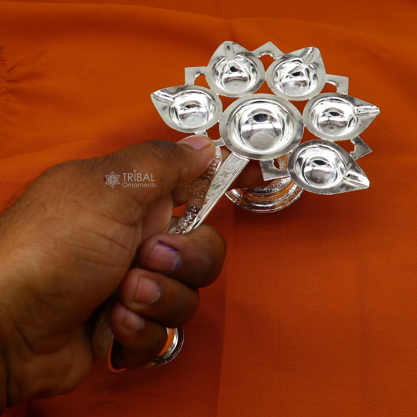 925 Sterling silver handmade amazing design home temple art Aarti lamp, Divine 5 lamp aarti for puja or worshipping su1167 - TRIBAL ORNAMENTS