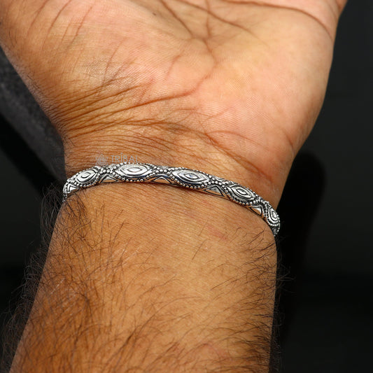 Sterling silver modern trendy cuff kada bracelet by TRIBAL ORNAMENTS, adjustable unisex jewelry with stylish handcrafted design.