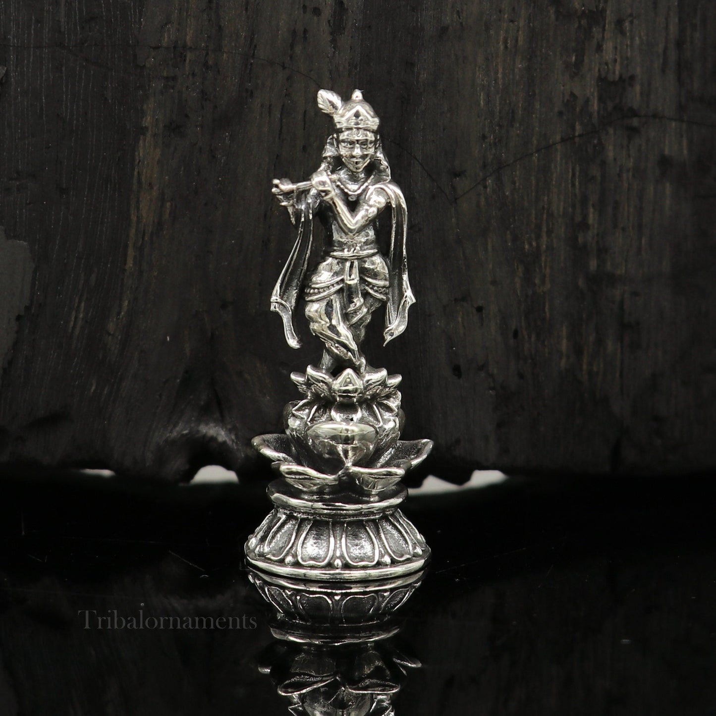 925 Sterling silver handmade antique design Idols Lord Krishna with flute standing Statue figurine, puja articles decorative gift art158 - TRIBAL ORNAMENTS
