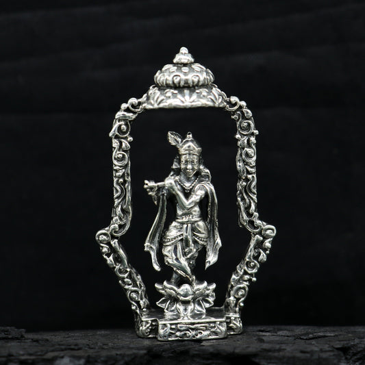 925 Sterling silver handmade antique design Idols Lord krishna with flute standing Statue figurine, puja articles decorative gift art16 - TRIBAL ORNAMENTS
