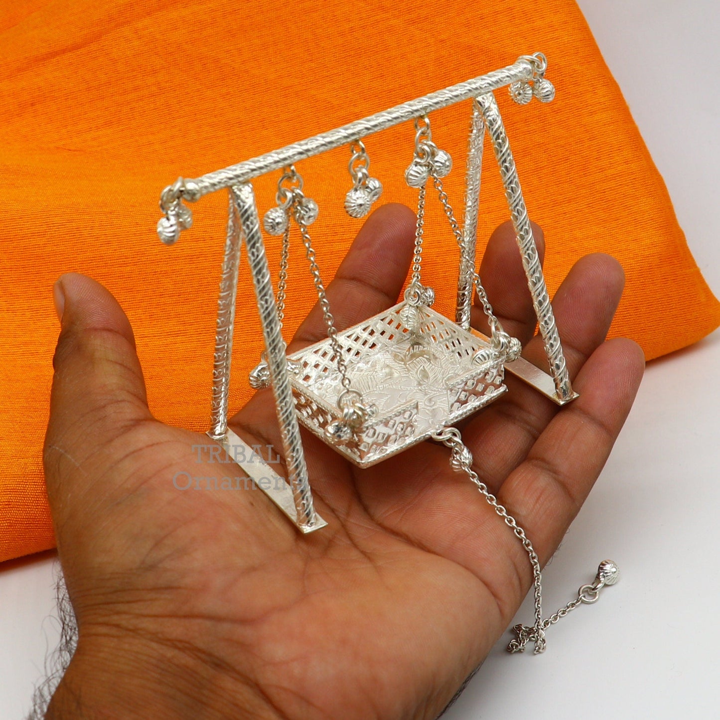 925 Sterling silver handmade Bal Gopala jhula, little Krishna swing, child Krishna palana, silver jhula, laddu gopal jhula, silver art su765 - TRIBAL ORNAMENTS