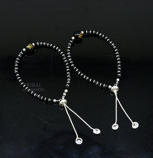 925 sterling silver handmade beaded bracelet, best girl's jewelry excellent adjustable girl's Aum beads bracelet from india bbr26 - TRIBAL ORNAMENTS