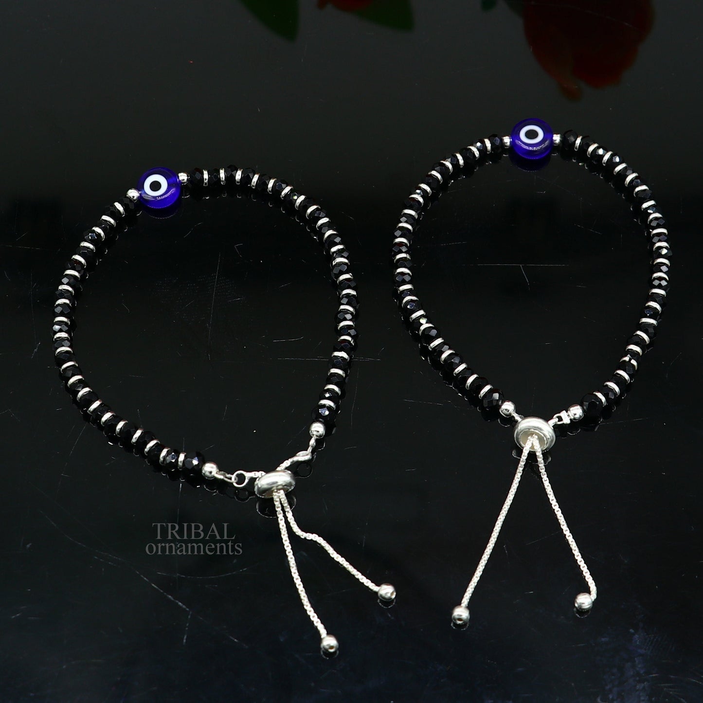 925 sterling silver handmade beaded bracelet, best girl's , toddlers, excellent adjustable girl's evil eye bracelet from india bbr36 - TRIBAL ORNAMENTS