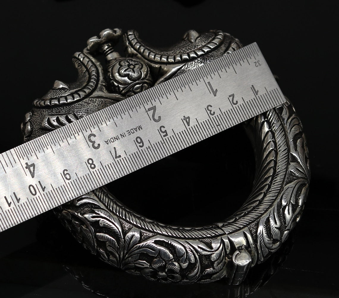 925 sterling silver handmade chitai work elephant face fabulous customized work vintage bangle bracelet kada, bridesmaid gifting nssk261 - TRIBAL ORNAMENTS