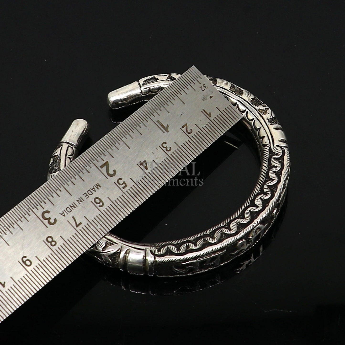 925 Sterling silver handmade chitai work "jai shree shyam" lord krishna mantra bracelet kada best divine unisex tribal ethnic jewelry nsk648 - TRIBAL ORNAMENTS