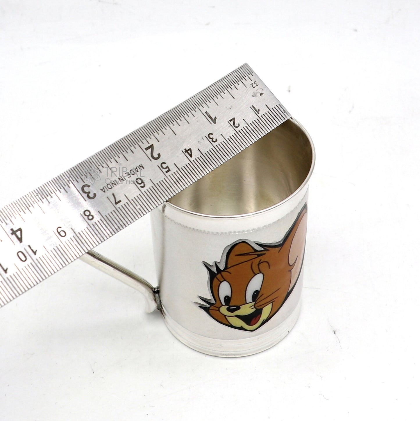Handmade 925 sterling silver coffee cup and tumbler by TRIBAL ORNAMENTS, featuring a sleek, polished silver finish.