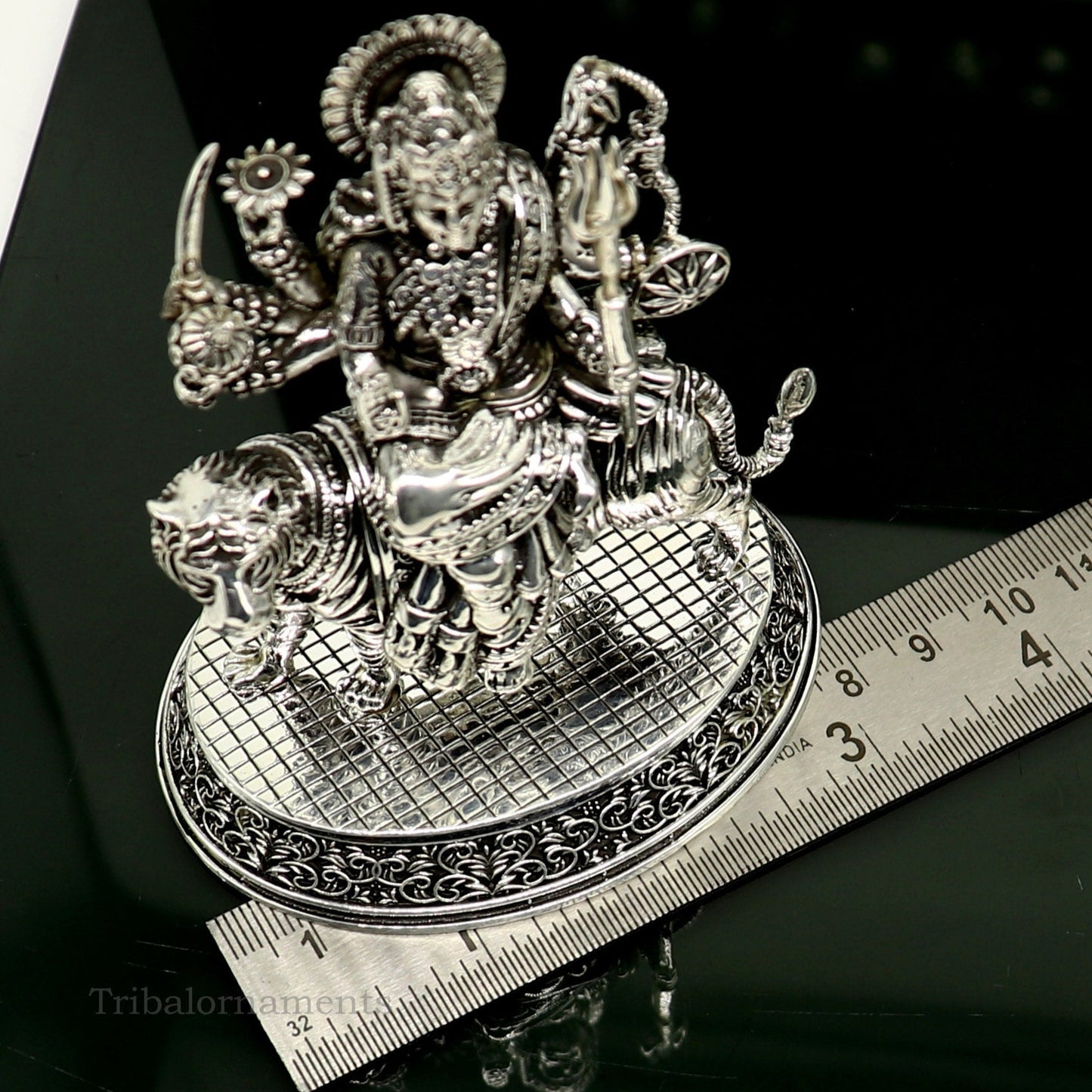 925 Sterling silver handmade customized Hindu Goddess Durga or Bhawani maa statue, puja article figurine, home decor utensils art33 - TRIBAL ORNAMENTS