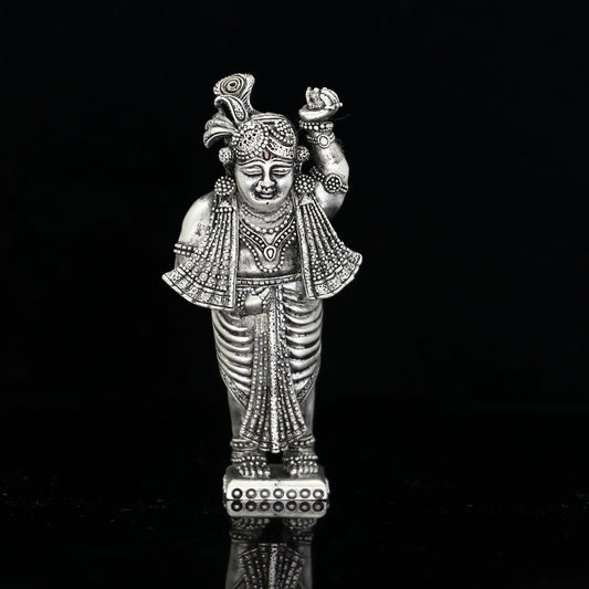 925 Sterling silver handmade design divine Idol Krishna Govardhan statue figurine, puja articles decorative gift diwali puja art693 - TRIBAL ORNAMENTS