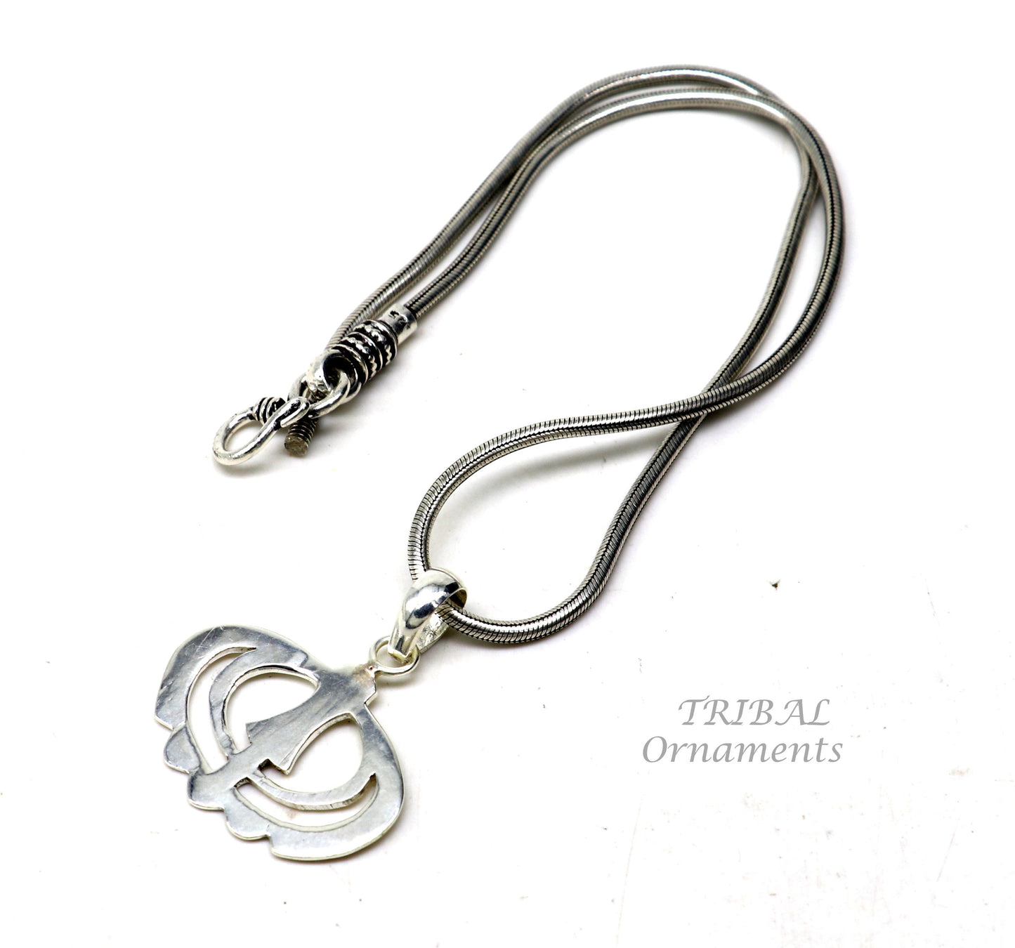 925 sterling silver Khalsa Waheguru pendant with Sikha Sardar symbol, handcrafted tribal ornament, spiritual blessing jewelry from India