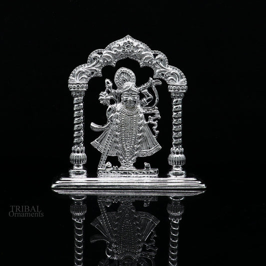 Sterling silver handmade design Indian Idols Lord krishna Shrinathji statue figurine, puja articles decorative gift diwali puja art448 - TRIBAL ORNAMENTS