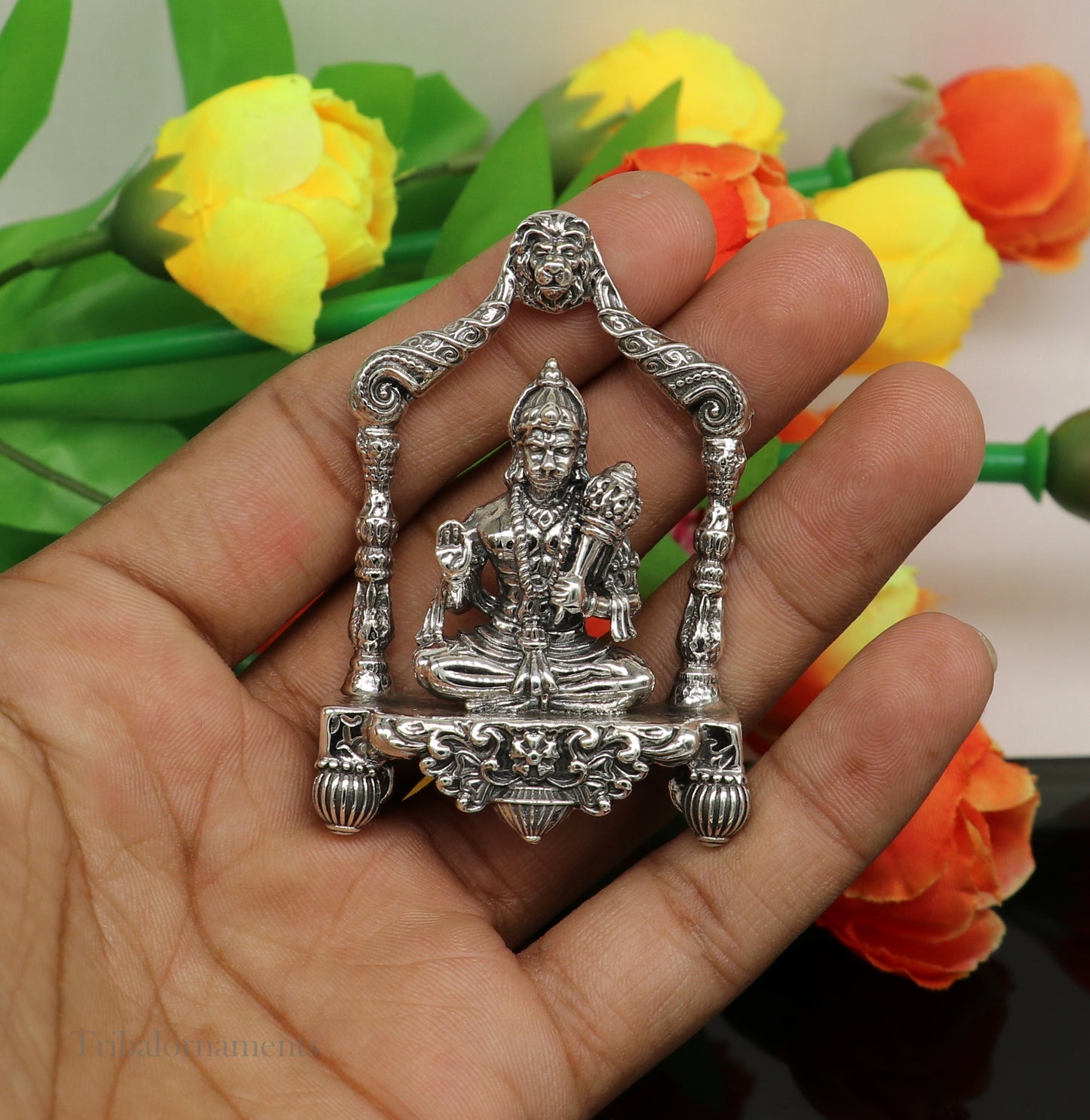 925 sterling silver handmade Divine Hindu god Lord Hanuman blessing Statue, amazing designer Divine Sculpture figurine puja article art171 - TRIBAL ORNAMENTS