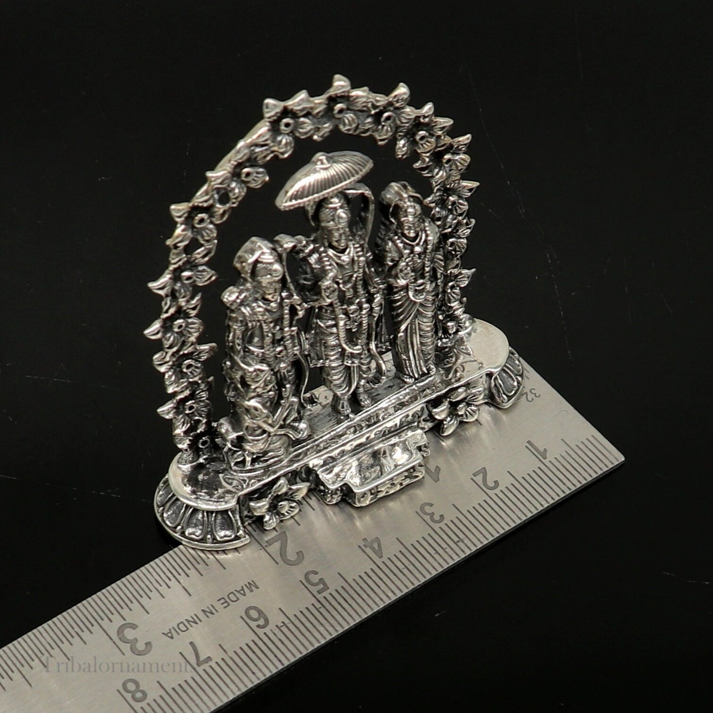 925 sterling silver handmade Hindu god Rama Laxman Seeta and Hanuman blessing statue, Ram Darbar divine figurine for puja.