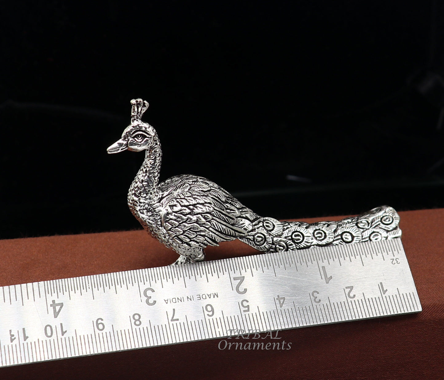 925 sterling silver handmade elegant peacock statue, silver home temple utensils, silver article lord kartikeya murugan vahan vehicle art590 - TRIBAL ORNAMENTS