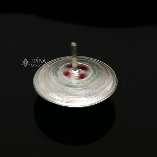 925 sterling silver handmade enamel work Firki or Lattu toy , best silver toy for your baby Krishna idols, best silver article india su1154 - TRIBAL ORNAMENTS