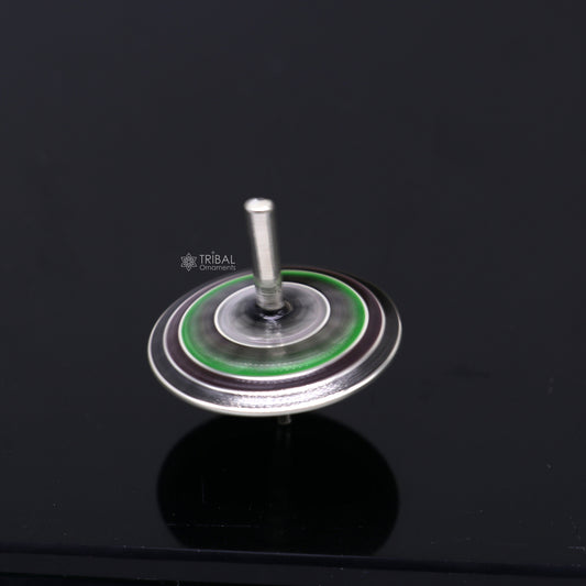 925 sterling silver handmade enamel work Firki or Lattu toy , best silver toy for your baby Krishna idols, best silver article india su1156 - TRIBAL ORNAMENTS