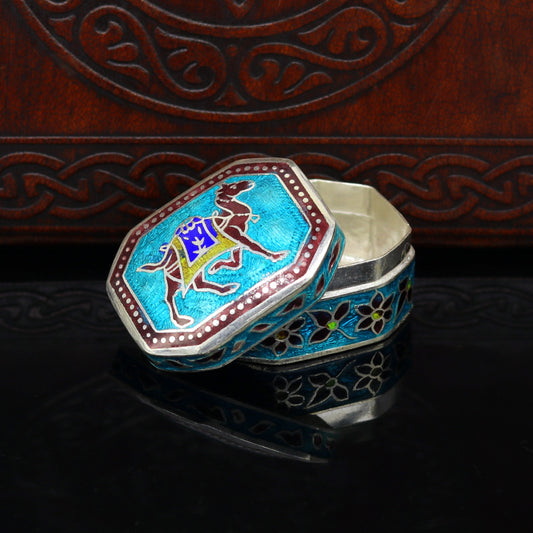 925 sterling silver handmade enamel work trinket box, pills casket box, silver utensils arts article, brides gifts, jewelry box stb41 - TRIBAL ORNAMENTS